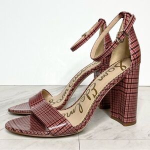 Sam Edelman Yaro Plaid Faux Patent Leather Block Heel Sandal 8M
